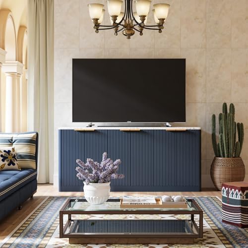 Evermagin 67" Fluted Blue Buffet Cabinet with Storage - Image 4