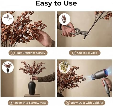 3 Pcs Artificial Berry Stem Spring Faux Flowers,35" Stems Fake Dried Berries, Faux Berry Picks for Vase,Wabi-Sabi Floral Decor for Home, Wedding,Table Centerpiece,Fall,Boho Decor (Orange) - Image 5