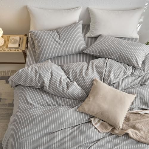 MooMee Striped Duvet Cover Set 100% Washed Cotton Linen Like - Image 4