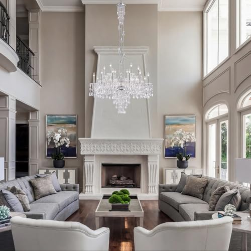 18-Light Large Crystal Candle Chandelier, Vintage Maria Theresa Chandelier for Foyer, Staircase & High Ceiling Living Room, Chrome, E12 Base - Image 4