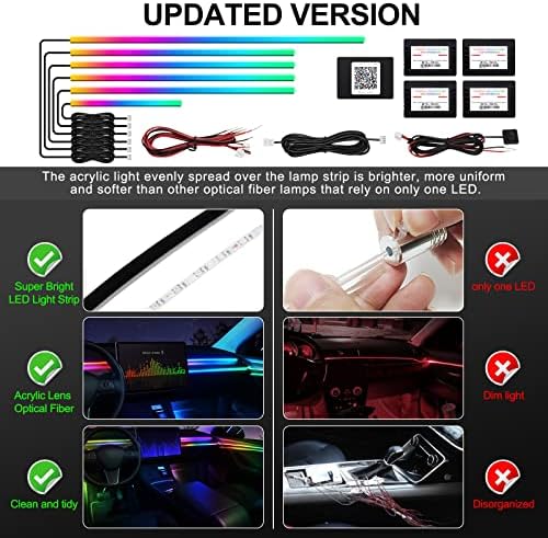 Acrylic Interior Car LED Strip Light with Wireless APP, RGB Dreamcolor 6 in 1 with 175 inches 593 LEDs Fiber Optic Ambient Lighting Kits, 16 Million Colors Sound Active Function Car Neon Lights - Image 5
