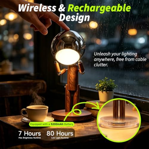 Cordless Table Lamp Wooden Rechargeable Touch Dimming Bedside - Image 4