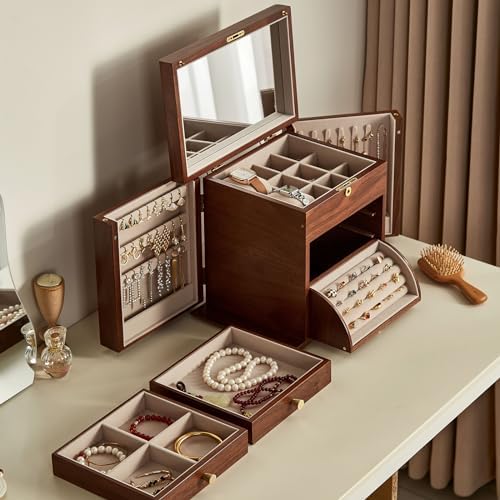 Black Walnut Wooden Jewelry Box for Women, 4 Layer - Image 3
