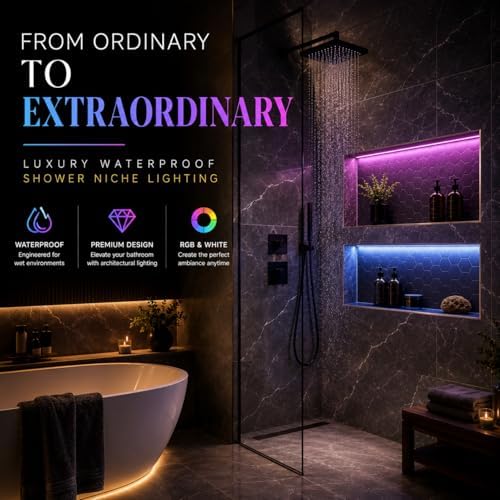 Waterproof Shower Niche Lighting Kit with Custom LED Tile Edge Light – Silicone Encapsulated RGB/White Accent Lighting – App-Controlled Niche LED Light Kit for Modern Bathroom Renovations - Image 3