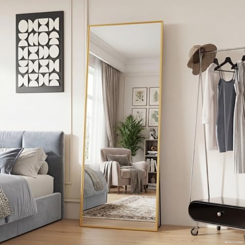 DUMOS Full Length Mirror 24"x 65" for Bedroom, Full Body Mirror with Stand, Hanging or Leaning for Wall, Aluminum Alloy Thin Frame Floor Standing for Living Room, Long, Gold by DumosLifestyle