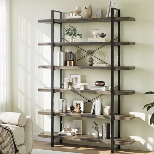 OtterOasis Heavy Duty 6 Tier Industrial Bookcase for Home Office, Grey by OtterOasis
