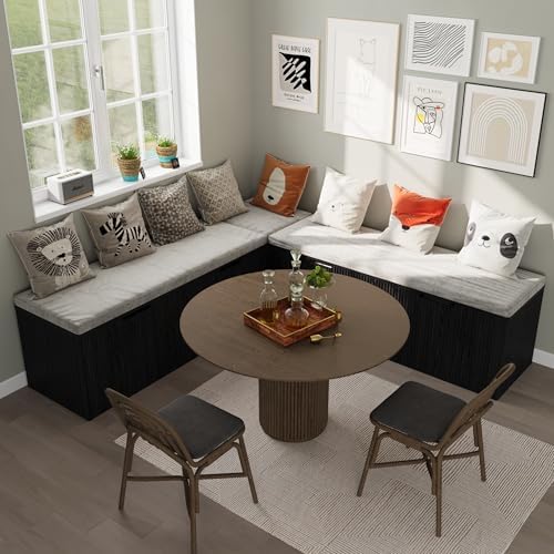 Bobve L-Shape Storage Bench with Cushion, Backless Corner Dining Bench, Kitchen Dining Nook Bench with Hidden Storage for Dining Room, Kitchen, Entryway (Black) - Image 4