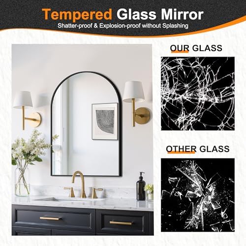 Delma Arched Bathroom Mirror, Black, 20"x30" - Image 4