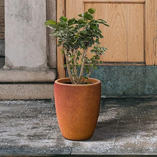 Kante 18.1" H Tall Round Concrete Planter for Outdoor Indoor, Modern Decorative Plant Pots with Drainage Hole & Rubber Plug for Home & Garden Iron Oxide - Image 5
