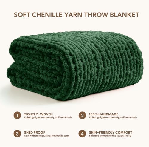 L'AGRATY Chunky Knit Throw Blanket for Couch, 50 x 70 Inches, Olive Green - Image 3