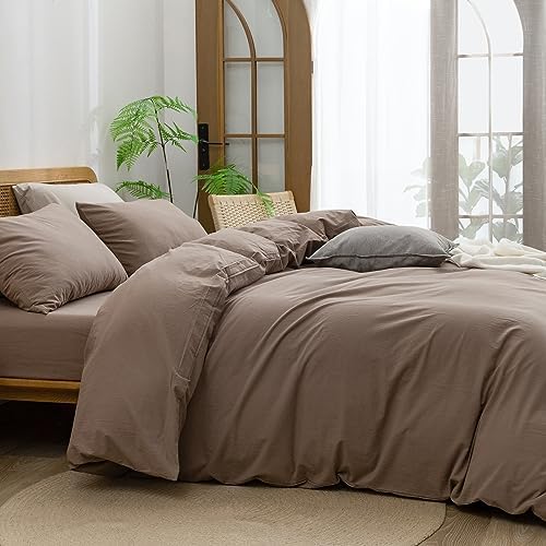 BESTOUCH Cotton Solid Duvet Cover Set Pine Bark Brown Oversized King - Image 3