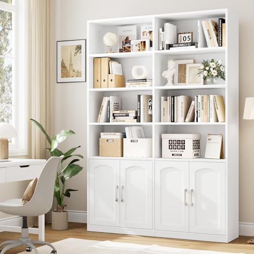 FACBOTALL Bookshelf and Bookcase with Doors, Double Wide Large Bookshelves - Image 2