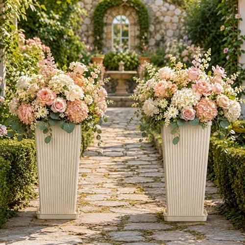 NicBex 24" Tall Planters for Outdoor Plants Set of 2 Square Fluted,Beige - Image 5