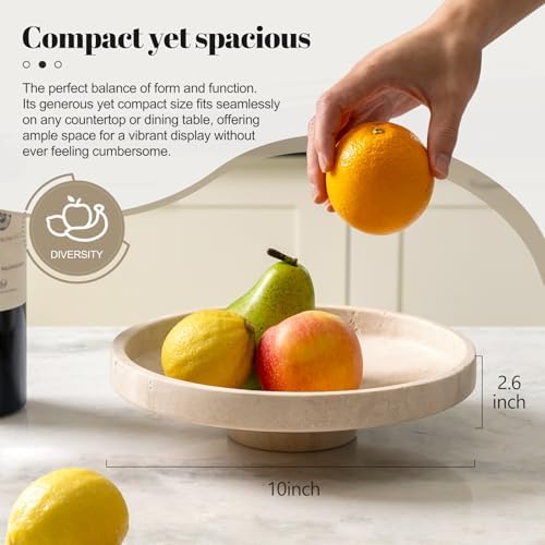Koville Natural Italian Travertine Fruit Bowl for Kitchen Counter – 10" Decorative Stone Serving Decorative Bowl for Vegetables, Foods and Home Decor Centerpiece - Image 3