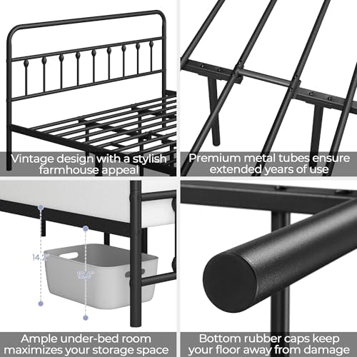 Yaheetech King Metal Platform Bed Frame, Victorian Headboard & Footboard - Image 5