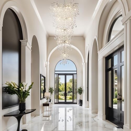 118" Large Crystal Chandelier for High Ceiling, 28-Light Silver Tree Branch Chandelier for High Ceilings, Staircase, Foyer, Entryway, Living Room, Luxury Long K9 Crystal Raindrop Tiered Chandeliers - Image 6