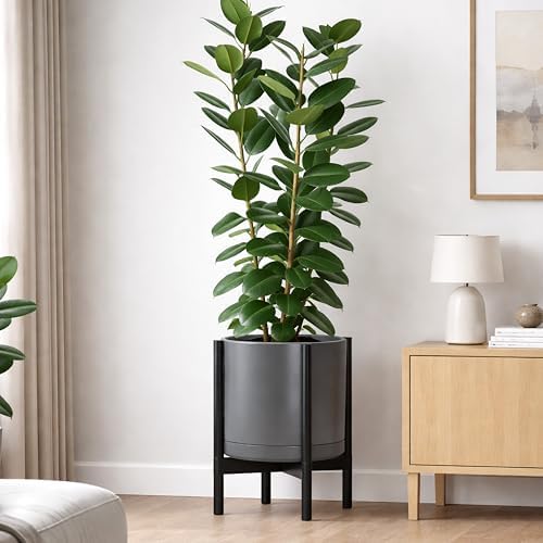 D'vine Dev Ceramic Pot with Ebony Wood Stand, Grey, 14 in, 55-B-S-3 - Image 7