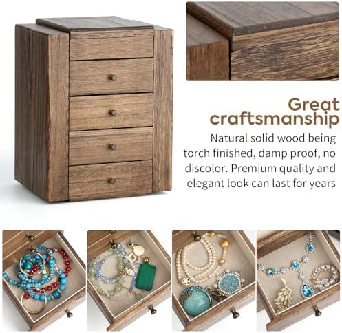 Meangood Jewelry Box Wood for Women, 5-Layer Large Organizer Box with Mirror & 4 Drawers for Rings, Earrings, Necklaces, Walnut - Image 6