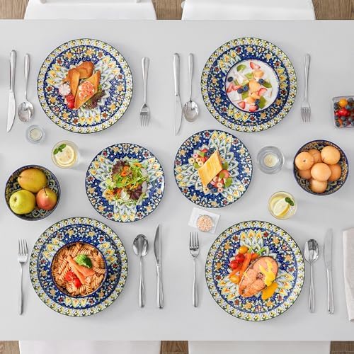 vancasso 12 Pieces Dinnerware Sets, Blue Plates and Bowls Set, Porcelain Dishes Set for 4, Microwave and Dishwasher Safe, Scratch Resistant, Bohemian Style Dining Ware Service for 4, Series SIMI - Image 6