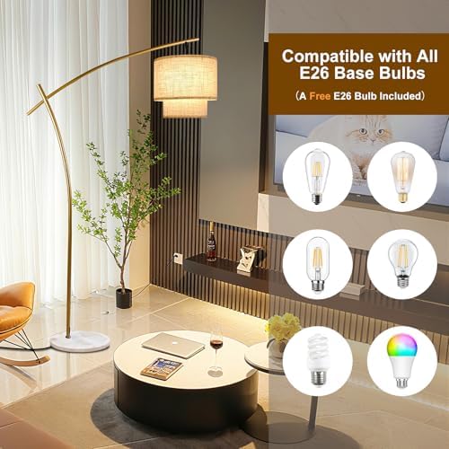 Dimmable Arc Floor Lamp with Marble Base, Standing Lamp for Bedroom - Image 3
