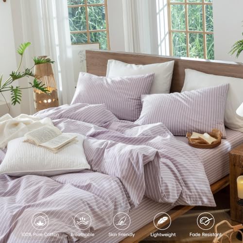 MooMee Striped Duvet Cover Set 100% Washed Cotton Linen Like King - Image 3