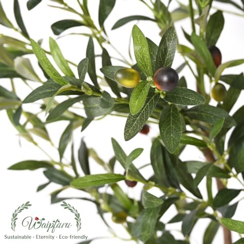 Olive Trees Artificial Indoor, 6FT Tall Faux Olive Tree with Planter & Basket, Artificial Plants with Natural Wood Trunk and Lifelike Fruits for Home Office Decor - Image 4