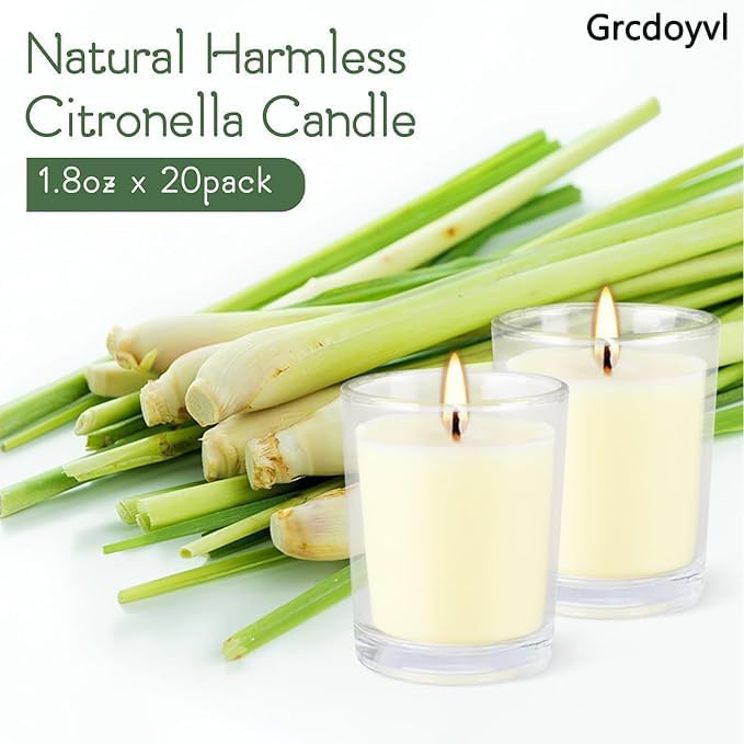 Set of 20 x 2.0 oz Votive Citronella Candles in Glass Cup Decorative Candle Yellow Citronella Tea Lights Indoor Outdoor Patio Scented Candles Bulk… - Image 3