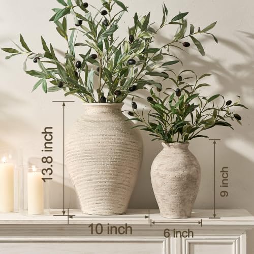 Vanselia Ceramic Flower Vase Home Decor - Large Tall Farmhouse Table Vases Rustic Vintage Living Room Kitchen Bedroom Decorations for House Book Shelf Office Coffee Desk Dining Fireplace (13.8" Retro) - Image 3