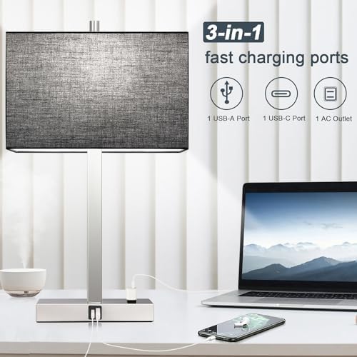 21" Touch Bedside lamps with 2 USB & AC Outlets, 3-Way Dimmable Bedside Table Lamps Set of 2 for Bedroom Living Room Office Reading, Black Shade Lamps for Night Stands, 5000K LED Bulbs Included - Image 7