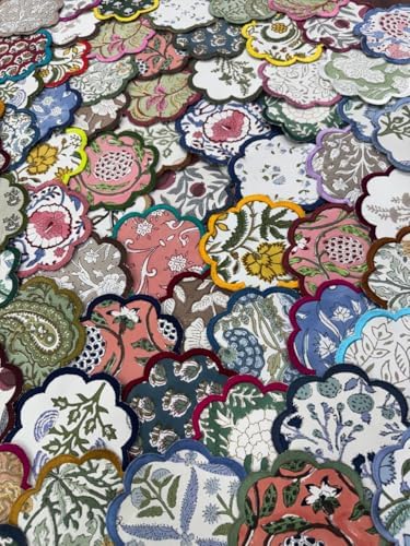 Ridhi 10-Pcs Mix 100% Cotton Hand Block Print Drink Coasters 5" in Scallop - Image 6