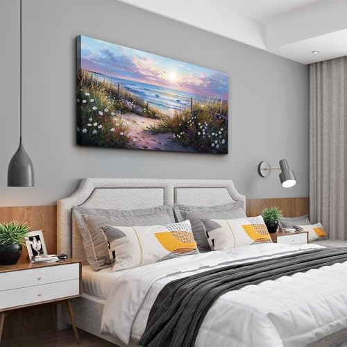hyidecorart Canvas Wall Art For Living Room Wall DecorFor Bedroom Flower Beach Scenery Wall Painting Blue Ocean Pictures Artwork Office Decor Modern Framed Posters Home Decorations 20"X40" - Image 4