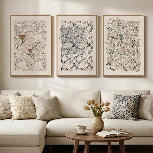 Large Framed William Morris Canvas Wall Art for Living Room, 3 Piece by Cuspin