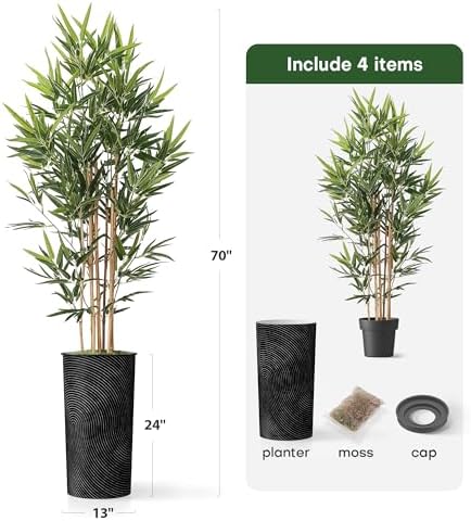 Artificial Tree in Geometric Spiral Pattern Planter, Fake Bamboo Silk Tree for Indoor and Outdoor Home Decoration - 70" Overall Tall (Plant Pot Plus Tree) - Image 5