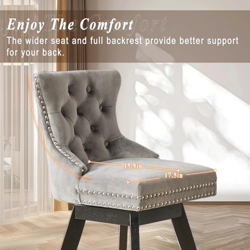 SoarFlash Kitchen Swivel Bar Stools with Solid Wood Legs Upholstered Counter Stools Set of 4, Grey - Image 5