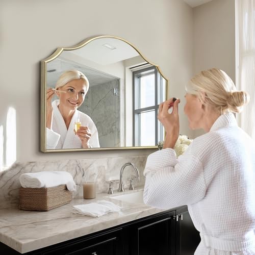 Besdomus Gold Wooden Vanity Mirror: 32"x24" Bathroom Mirrors for Over Sink - Image 4