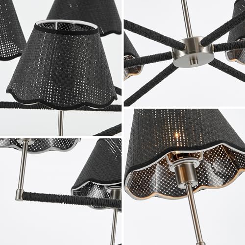 39" Boho Rattan Chandelier Large Adjustable Modern Black and Brushed Nickel Pendant Light for Kitchen Island Dining Living Room, UL Listed - Image 7