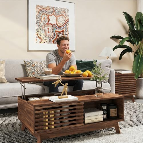 HAIOOU Lift Top Coffee Table with Storage for Living Room 35.4" Walnut - Image 3