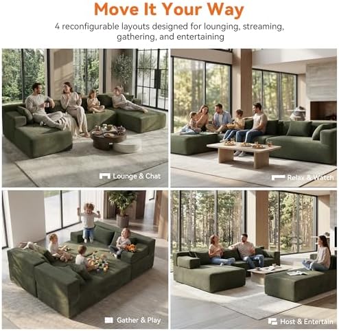 MONVANE 141" U-Shaped Modular Sectional Sofa, Green - Image 4