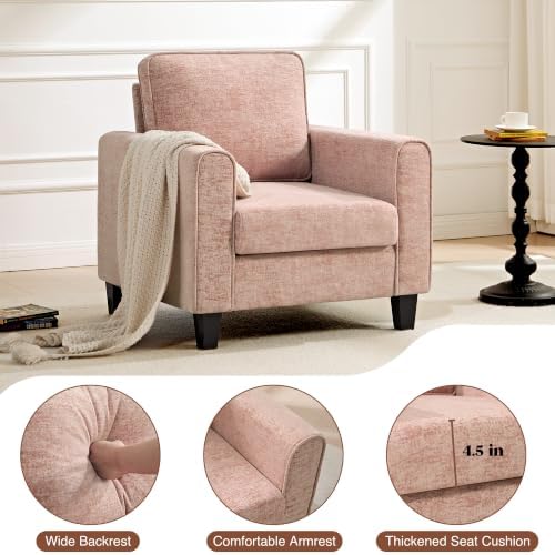 Accent Chair for Living Room, Mid Century Modern Upholstered Living Room Chair, Chenille Reading Armchair for Apartment, Waiting Room, Office, Pink - Image 3