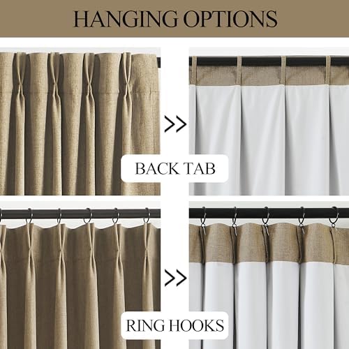 Vision Home Brown Pinch Pleated Full Blackout Curtains Linen Blended 60 inch Wide Thermal Insulated Window Panels for Bedroom Living Room Darkening Pinch Pleat Drapes with Hooks Back Tab 60" Wx63 Lx1 - Image 4