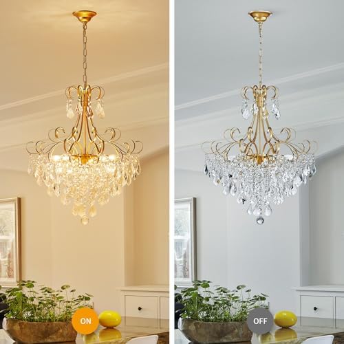 WUZUPS Crystal Chandelier 10-Light Pendant Ceiling Light Modern Lighting Fixture for Dining Room Hallway Bedroom Kitchen Bathroom, H 27.6" x W 22.8", E12 Base, Gold - Image 4