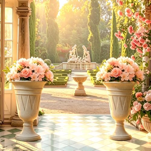 NicBex 24" Tall Urn Planters for Outdoor Plants Set of 2 - Beige Trophy - Image 6
