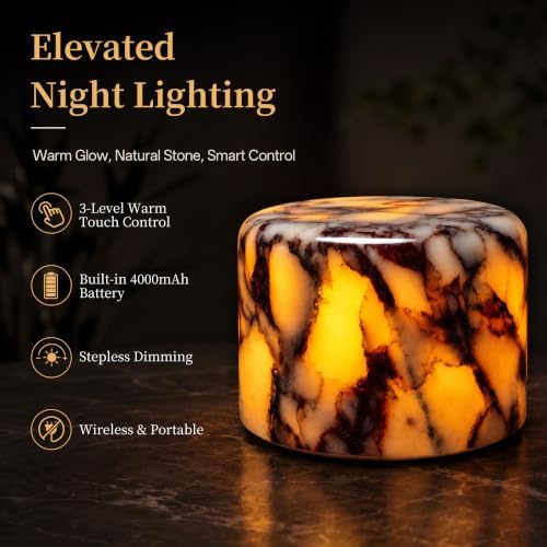 AOPO Natural Marble Cordless Touch Dimmable Table Lamp Night Light - Image 3