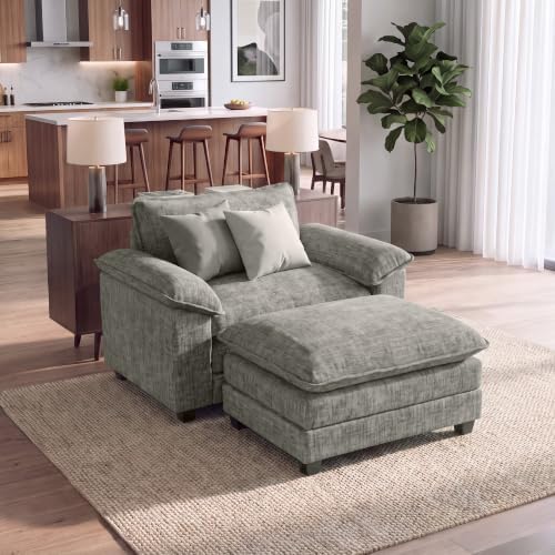 Homall Sofa Accent Chair with Ottoman, 35" Reading Chair, Light Grey by Homall