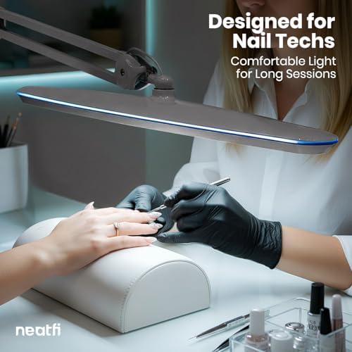Neatfi XL 24W LED Desk Lamp – 2,200 Lumens | 23” Wide Shade | Dimmable Eye-Caring Task Light | Adjustable Arm | Office, Study, Crafting & Nail Techs (Silver, Non-CCT with Base) - Image 2