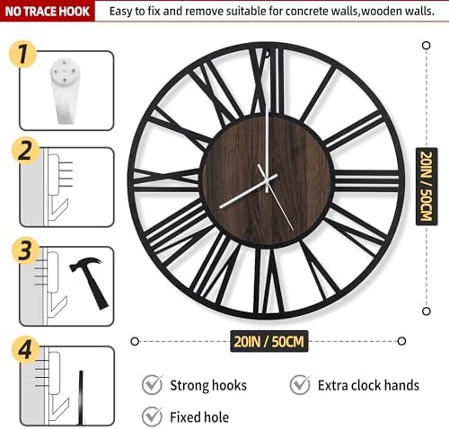 LEIKE Large Wall Clocks with Night Light Battery Operated,Silent Non Ticking,Rustic Modern Big Wood Clock for Living Room, Bedroom,Kitchen,Farmhouse,Office,Home Decor-20 Inch(Roman Numerals) - Image 3