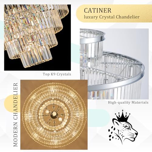 CATINER 36" Large Crystal Chandelier,23-Light Modern Chrome Light Fixture - Image 4