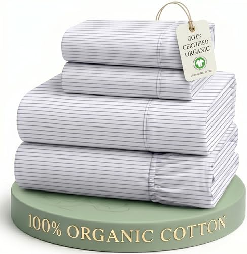 LANE LINEN Full Size Bed Sheets 100% Organic Cotton Soft - Ticking Stripe by LaneLinen