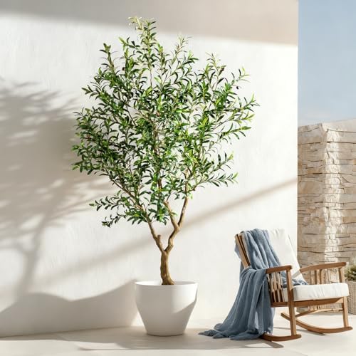 Erimda 8FT Faux Olive Tree with Tall Exquisite Planter Artificial Olive Tree Tall, Potted Fake Olive Plant with 2070 Real Touch Leaves, Indoor Outdoor Home Garden Office Decor by BringNatureToYourHome%EF%BC%81