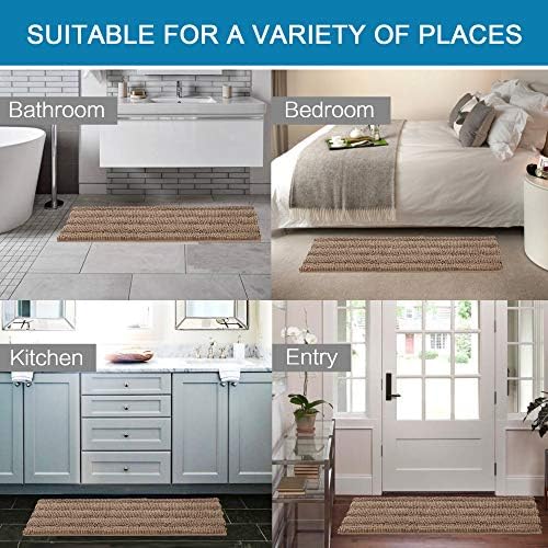 H.VERSAILTEX 2 Piece Bathroom Set - Super Absorbent Chenille Striped Bath Mats, Non Skid, Machine Washable (Taupe Brown, 47 x 17 Plus 17 x 24 - Inches) - Image 6